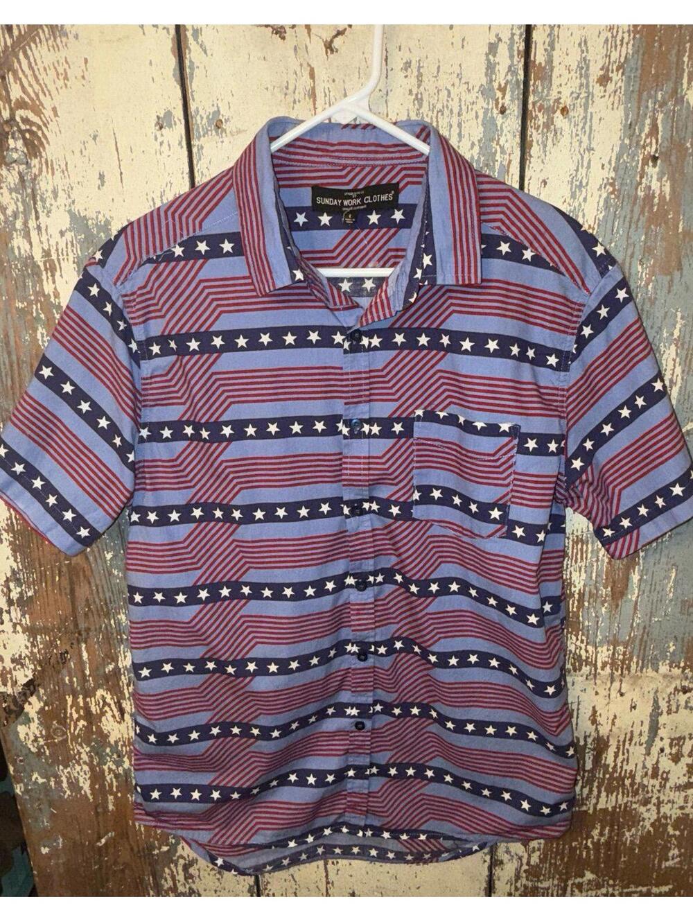 SWC Sunday Work Clothes Men's Short Sleeve Button Down Shirt, size Large USA